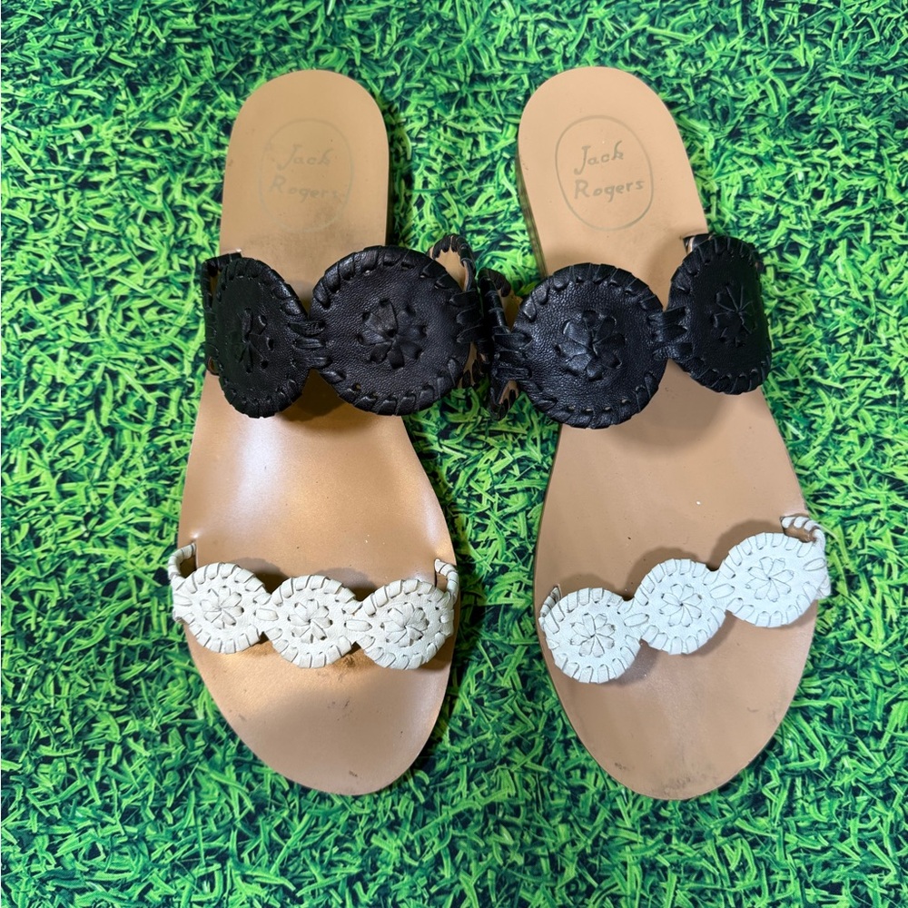Jack Rogers Black and White Leather Sandals